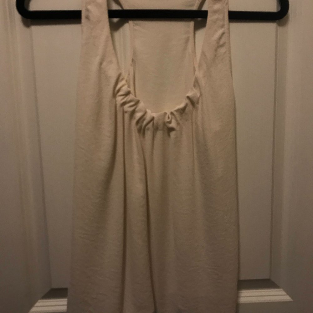 Off White Blousy Tank Top w Ruffle Neckline